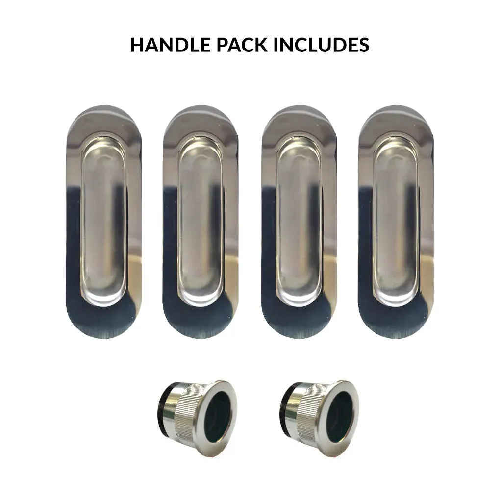 2 Pairs of Burbank 120mm Sliding Door Oval Flush Pulls and 2x  Finger Pull - Polished Stainless Steel