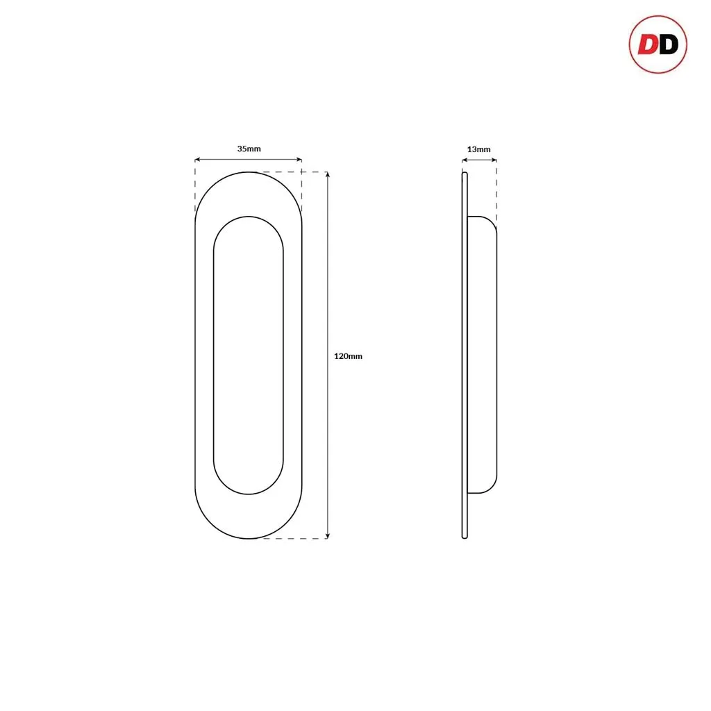 2 Pairs of Burbank 120mm Sliding Door Oval Flush Pulls and 2x  Finger Pull - Polished Stainless Steel