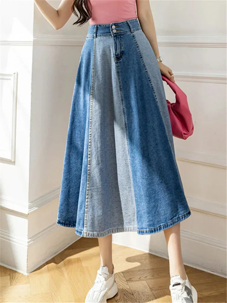 2024 New Women's Long Classic High Wasit Umbrella Jeans Straight Skirt