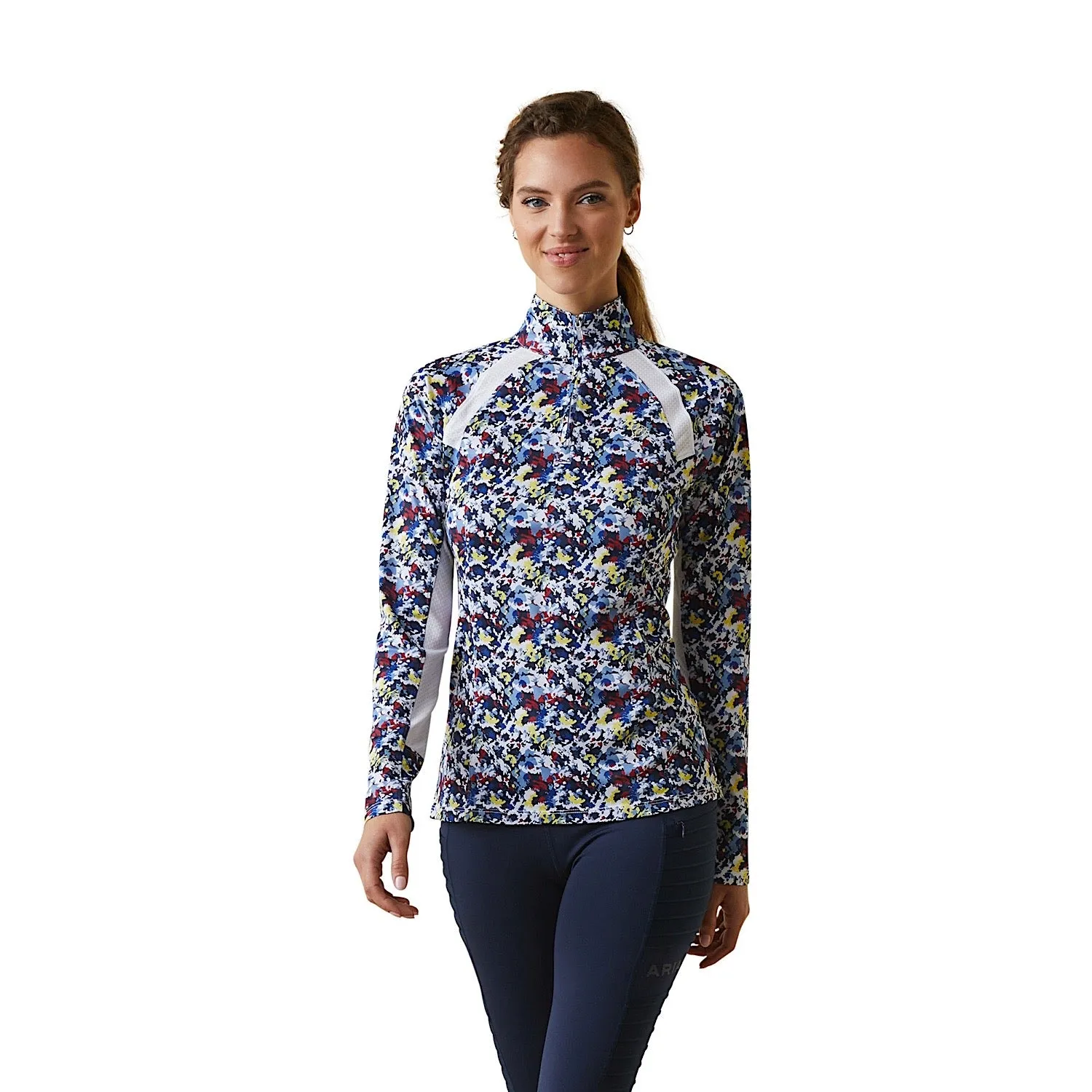 Ariat Womens Sunstopper 2.0 1/4 Zip Blue Camo Floral