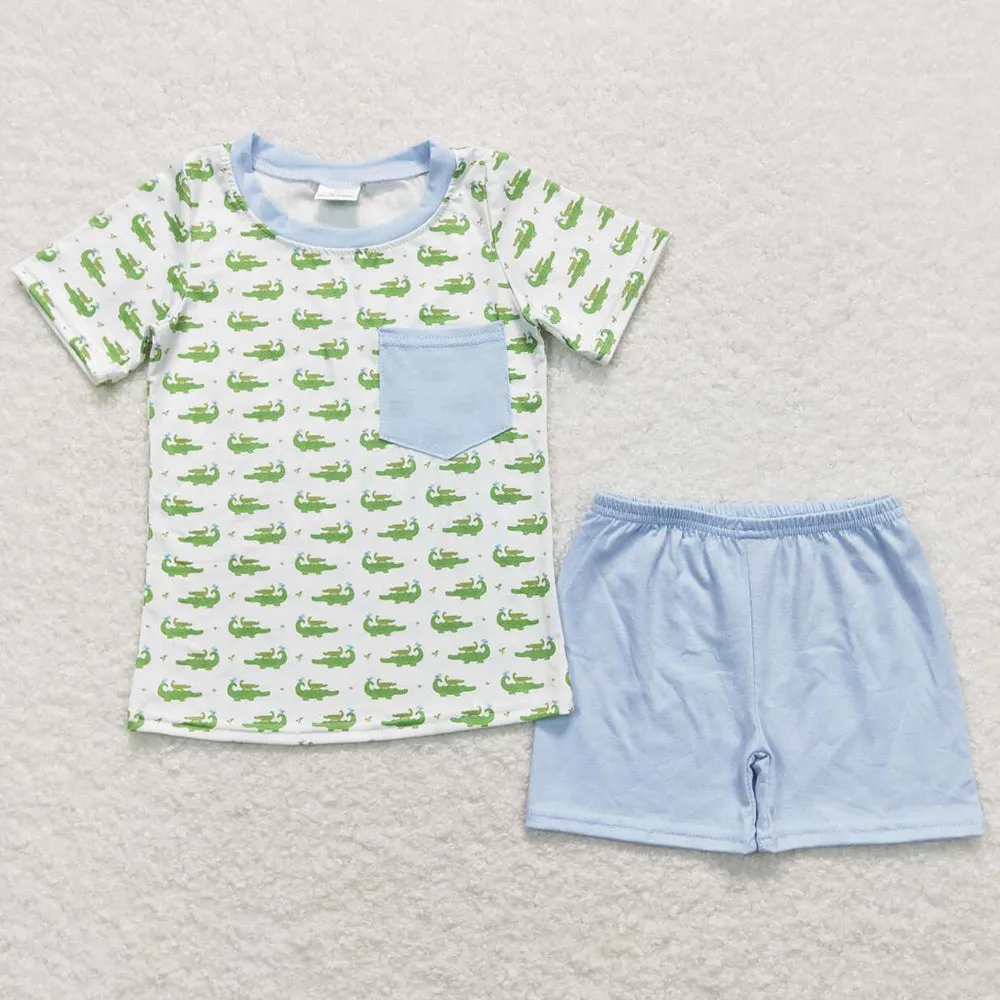 Baby Boys Clothes Crocodile Pocket Tee Shirts Shorts Sets BSSO0556