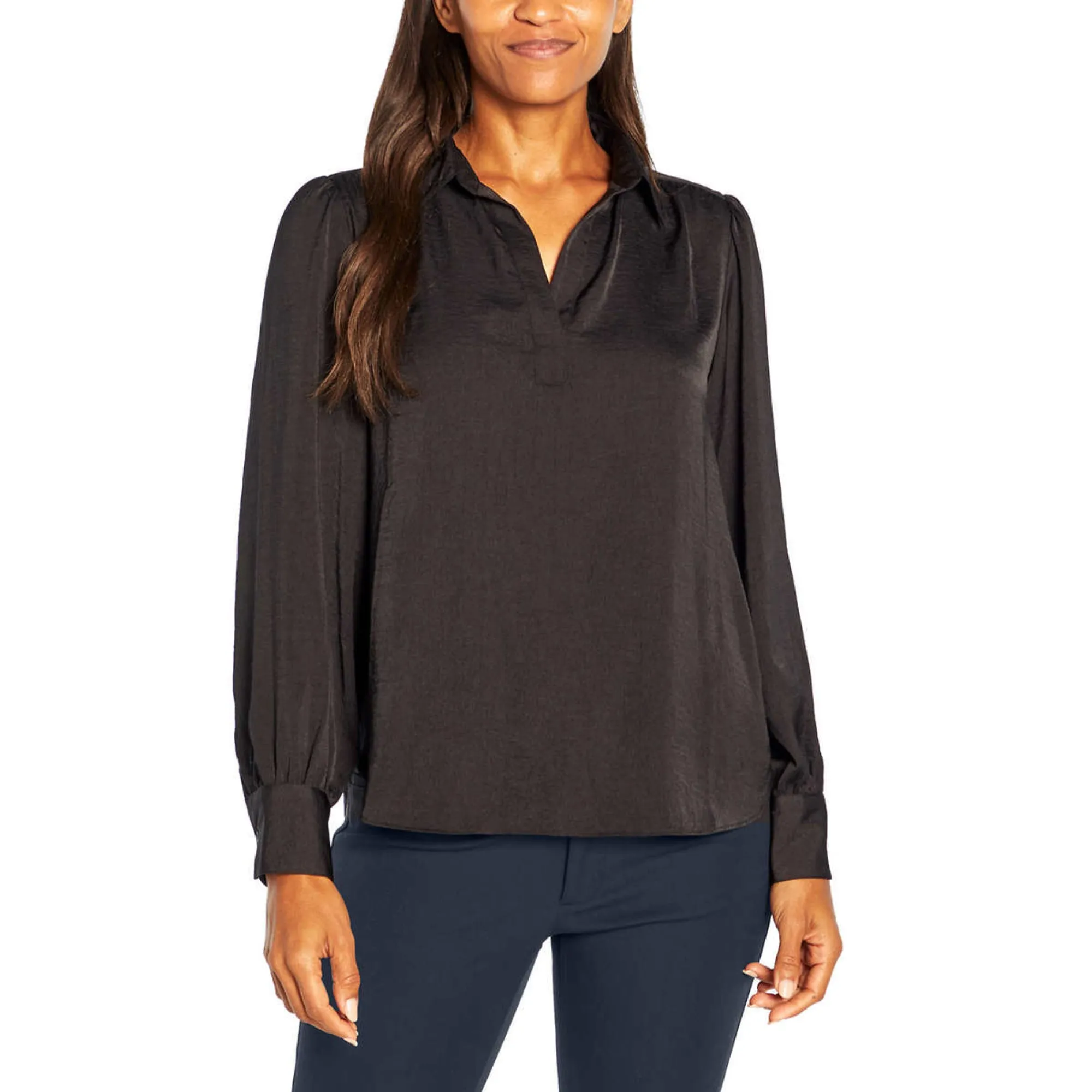 Banana Republic Women's Lightweight Satin Split Collar Top Pullover Blouse