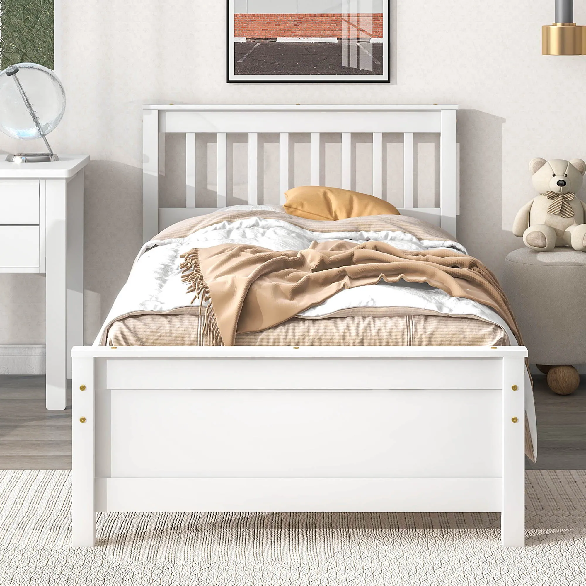 Bed With Headboard And Footboard For Kids, Teens, Adults, With A Nightstand