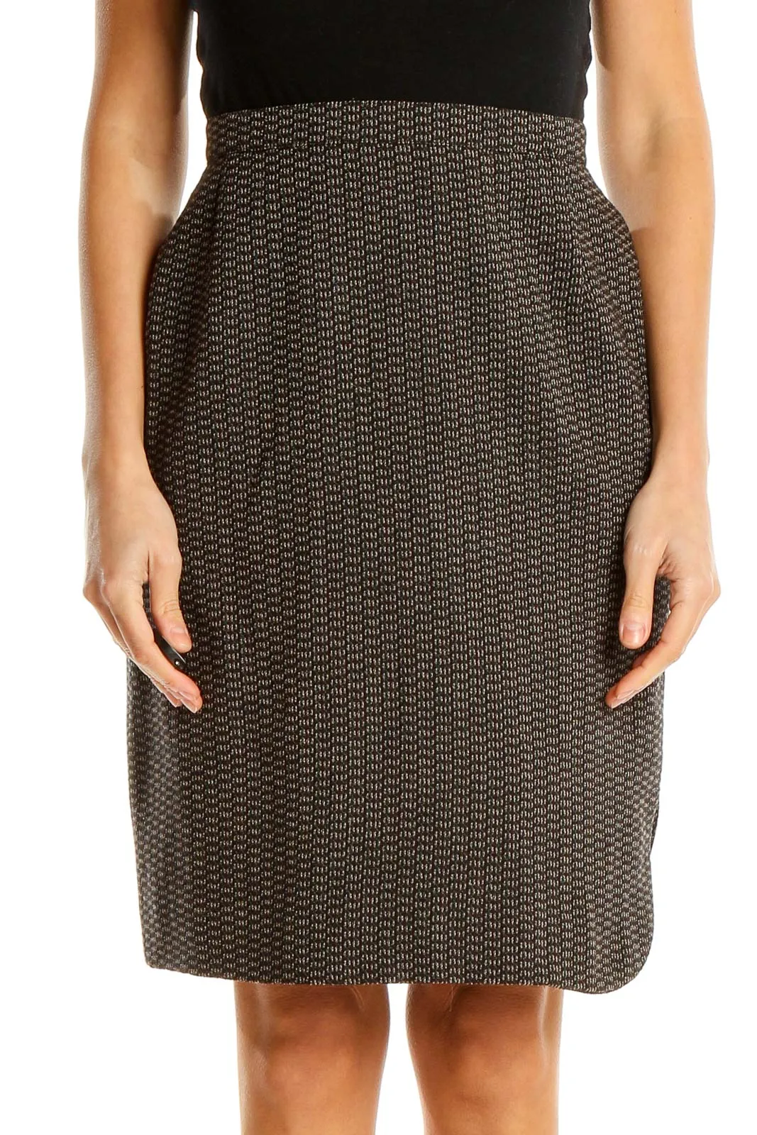 Black Textured Classic Pencil Skirt