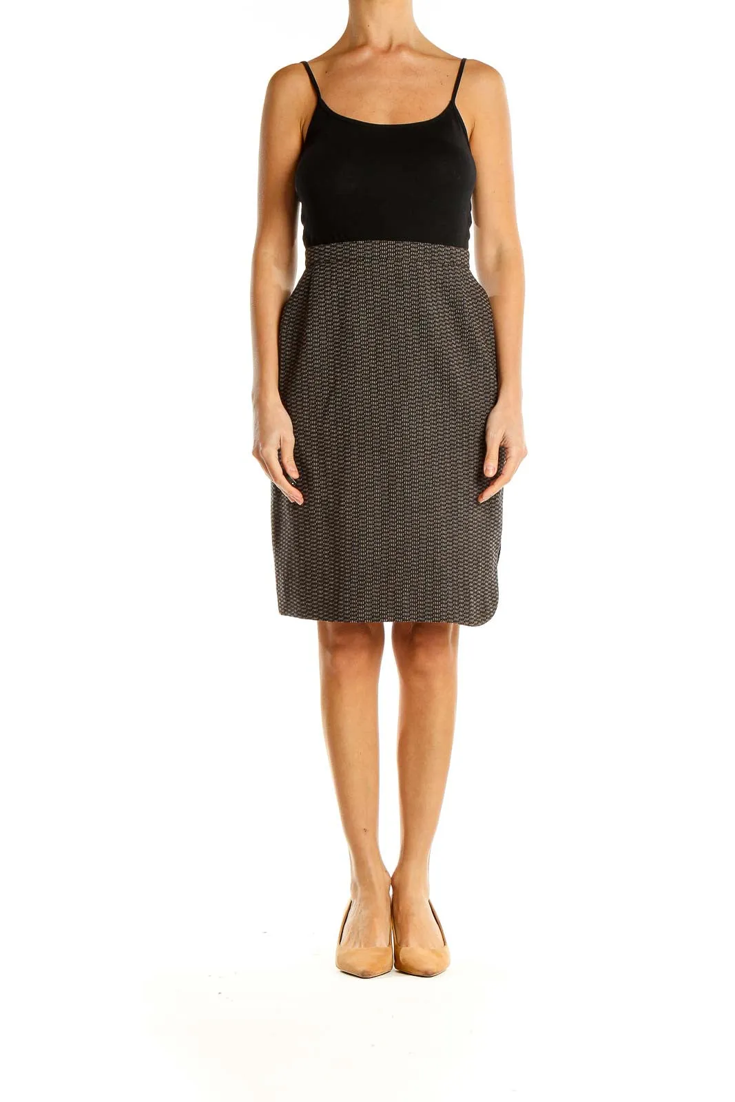 Black Textured Classic Pencil Skirt