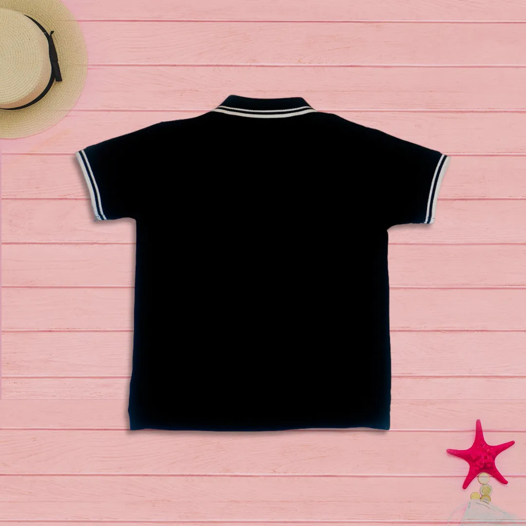 Boys Black Short Sleeves Regular Fit T-shirt