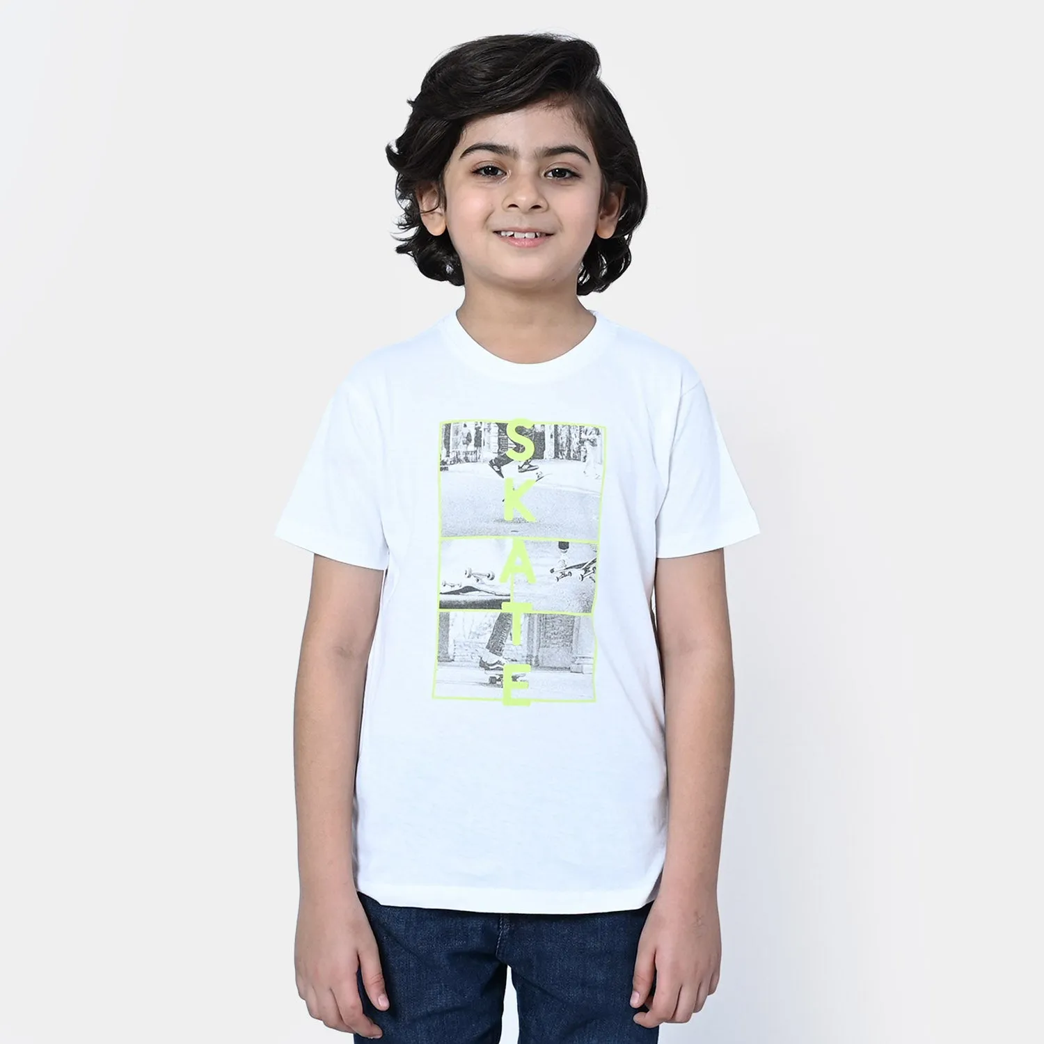 Boys Cotton T-Shirt Skate | B-White