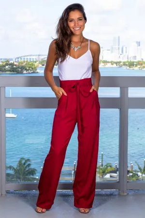 Burgundy Jumpsuit with Tie Waist