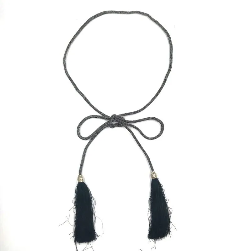 Classic Black Cord Rope Tassel Belt