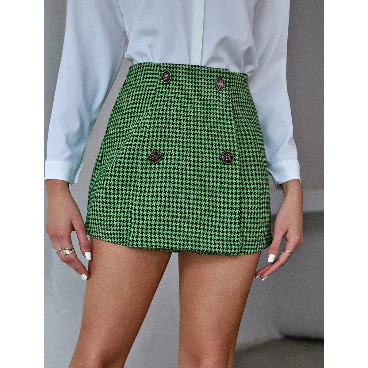 Classic houndstooth high waist A-line skirt