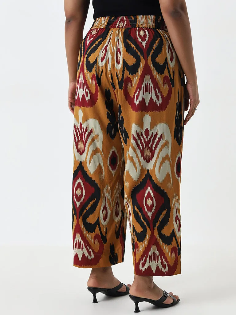 Diza Mustard Ikat Design High-Rise Ethnic Pants