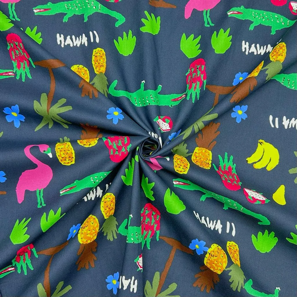 Drawn Tropical Scenery Cotton Poplin Fabric