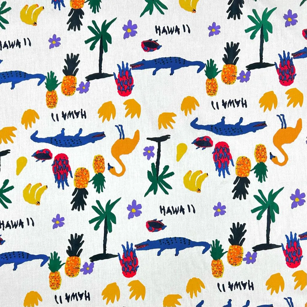 Drawn Tropical Scenery Cotton Poplin Fabric