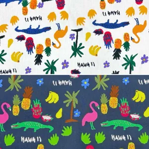 Drawn Tropical Scenery Cotton Poplin Fabric