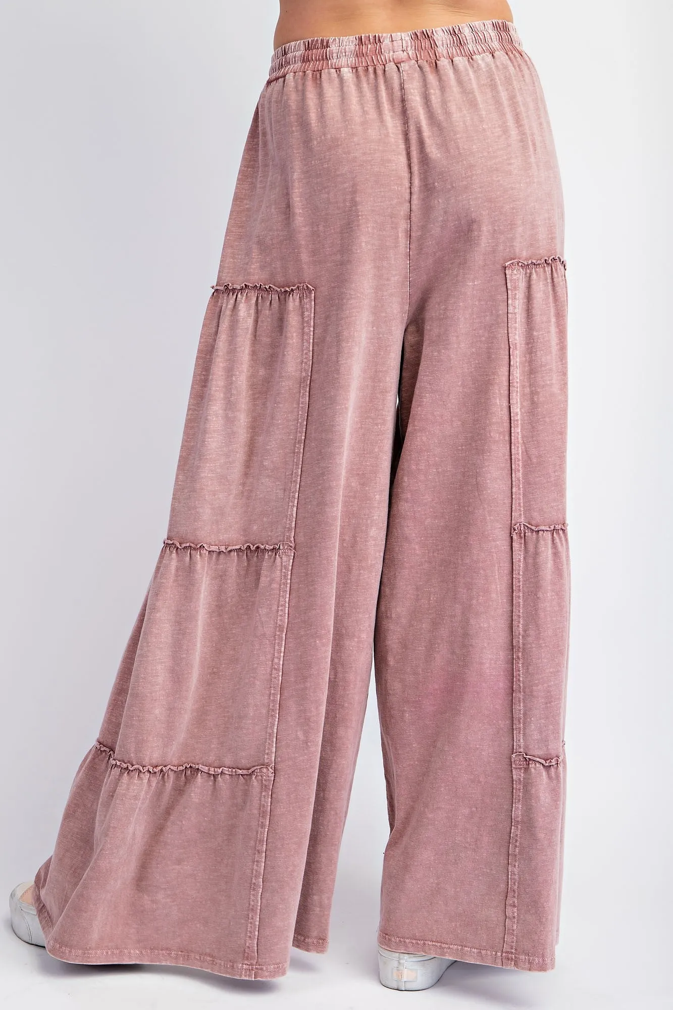 Easel Mauve Mineral Wash Tiered Wide Leg Pant