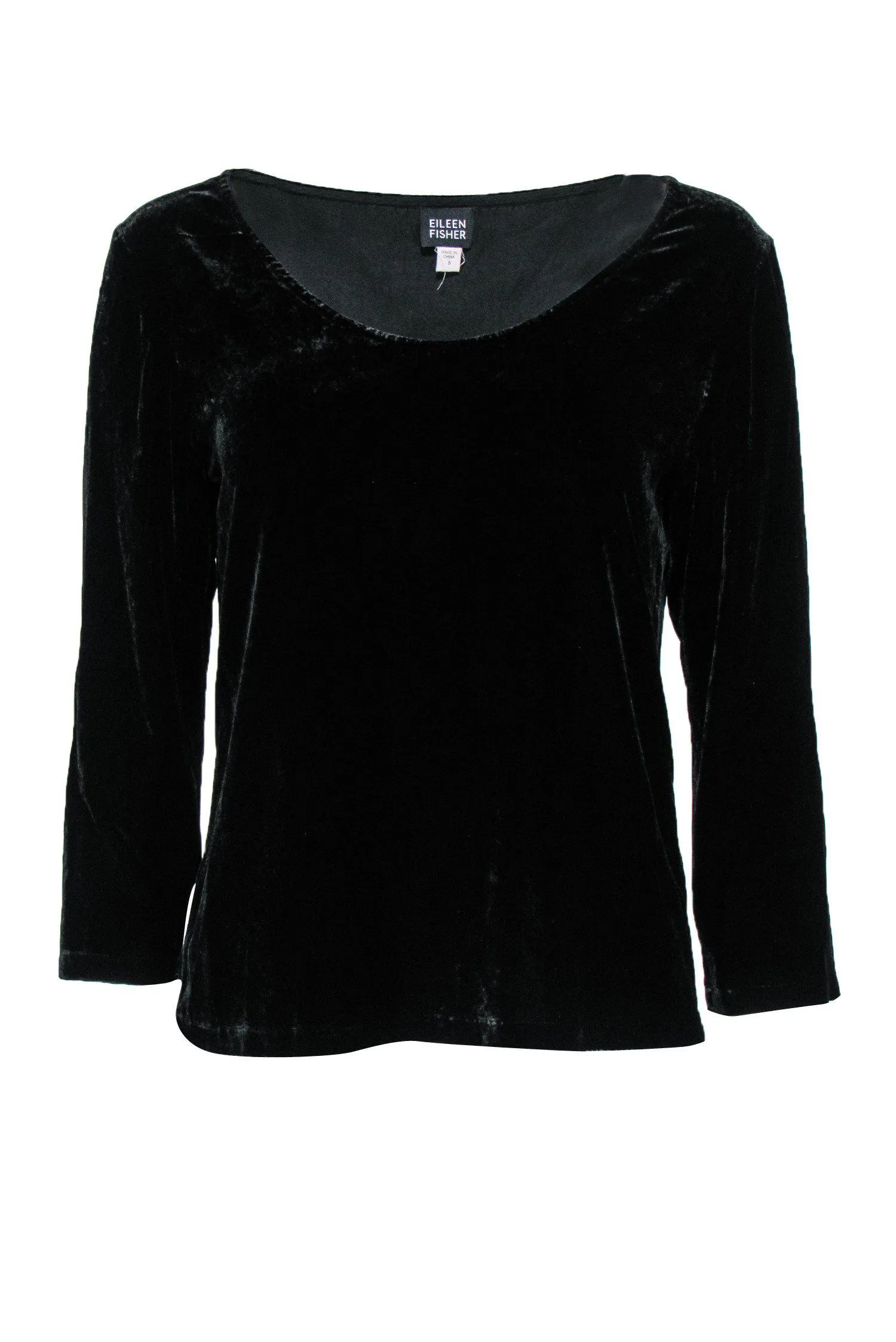 Eileen Fisher - Black Velvet Three-Quarter Sleeve Top Sz S