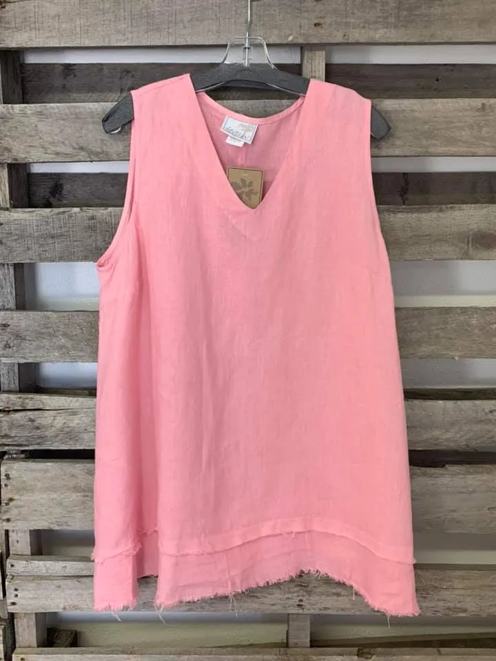 FBT918 FRAYED EDGE TANK TOP-Quartz Pink