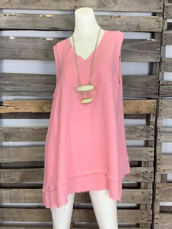 FBT918 FRAYED EDGE TANK TOP-Quartz Pink