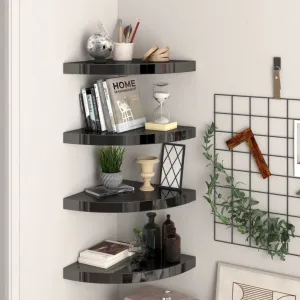 Floating Corner Shelves 4 pcs High Gloss Black 35x35x3.8 cm MDF