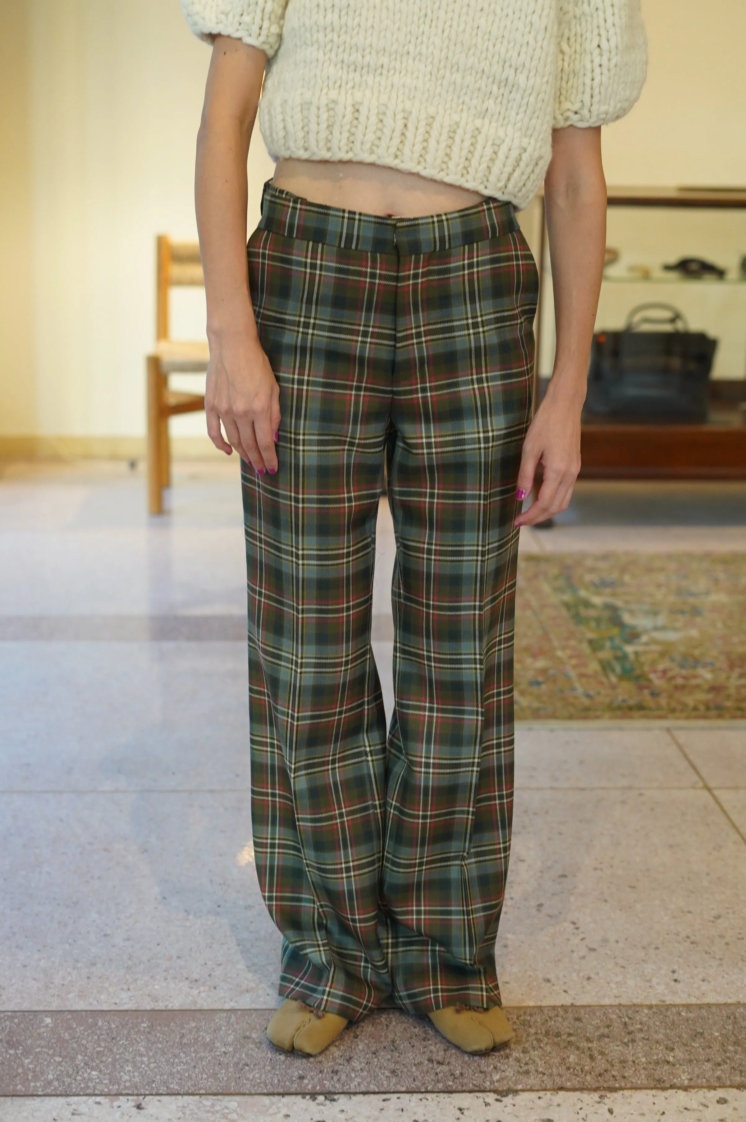 FUMIKA_UCHIDA<br>TARTAN PLAID ADJUSTABLE BELTED PANTS