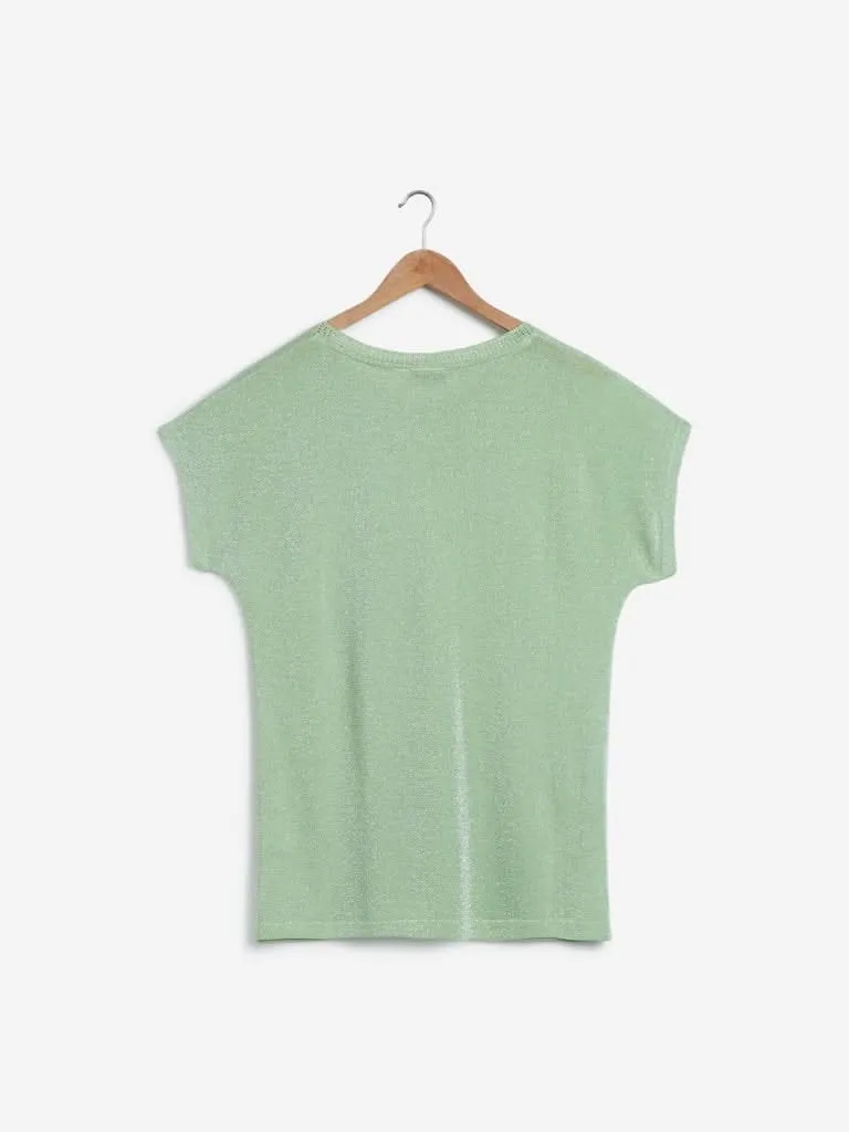 Gia Curves Sage Green Shimmer Detailed Top