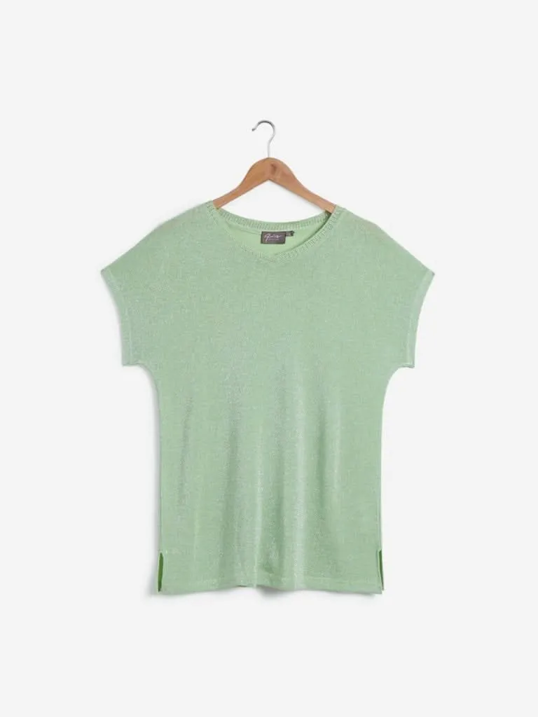 Gia Curves Sage Green Shimmer Detailed Top