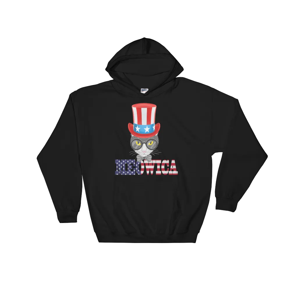 Gray Cat With Big Hat USA Hoodie