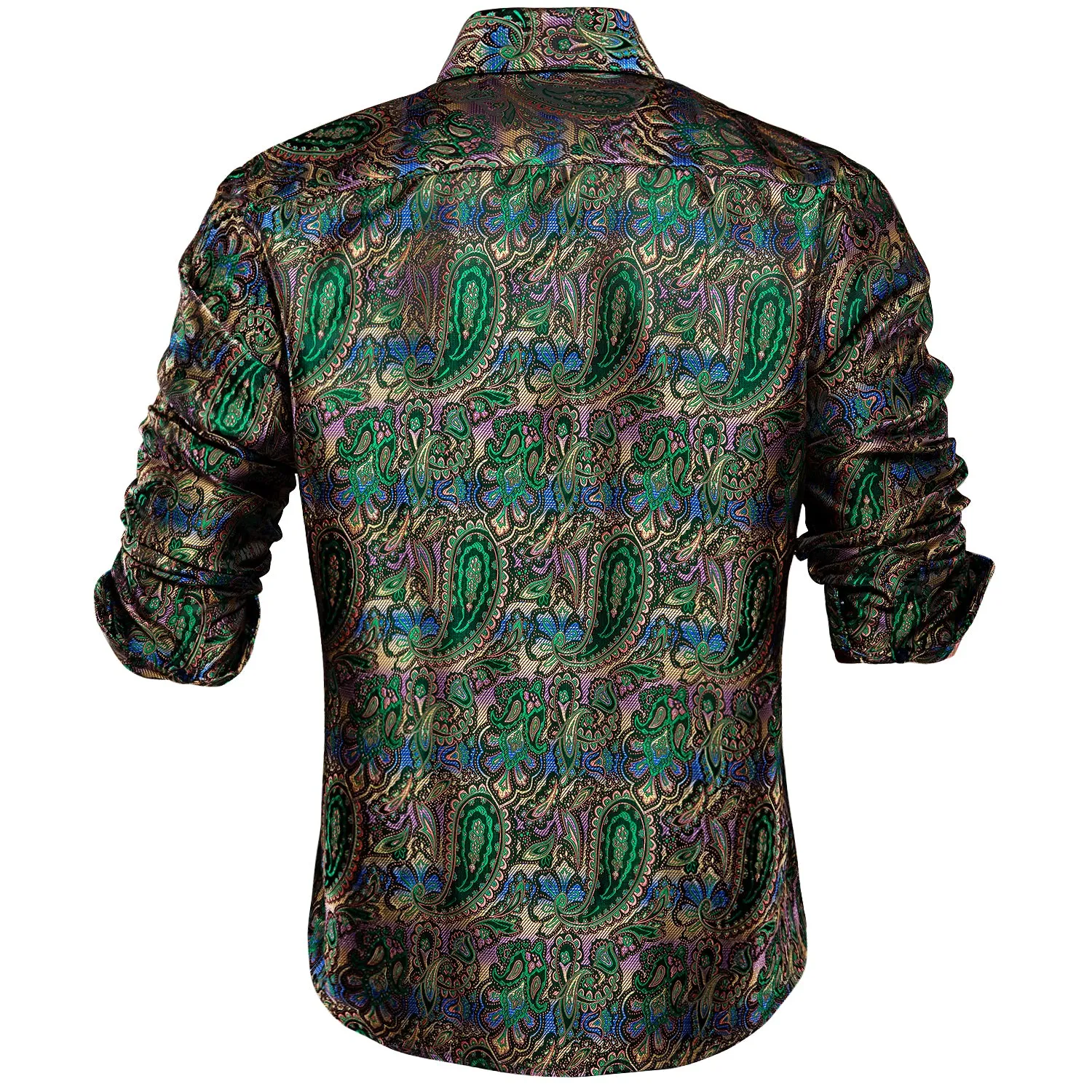 Hi-Tie Green Blue Paisley Shirt Long Sleeve Shirt