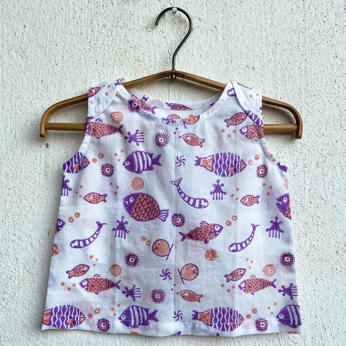 Kids Unisex Organic Cotton Koi Peach Jhabla with Peach Pants