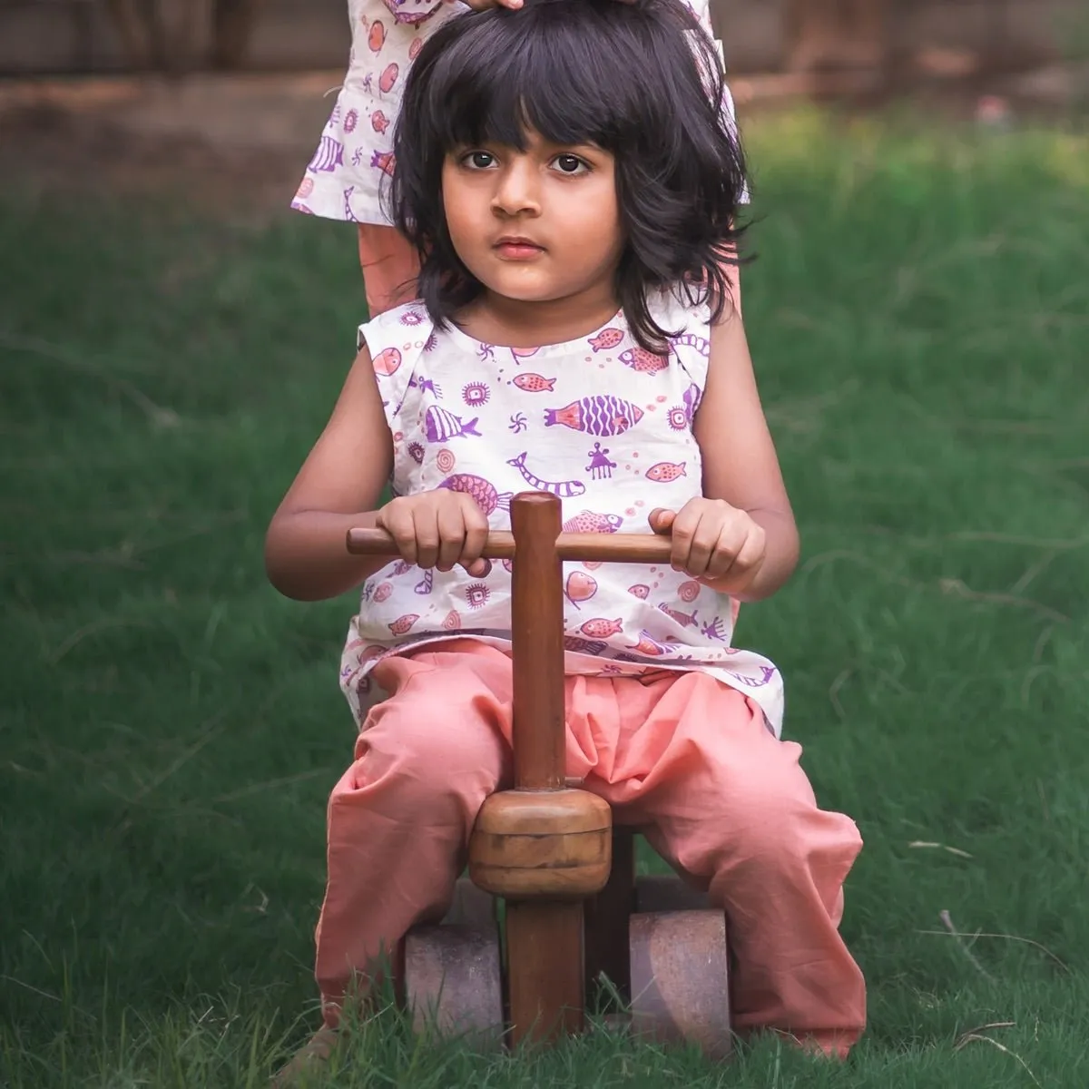 Kids Unisex Organic Cotton Koi Peach Jhabla with Peach Pants