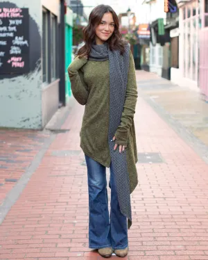 Lace Scarf Cardigan Olive/Grey