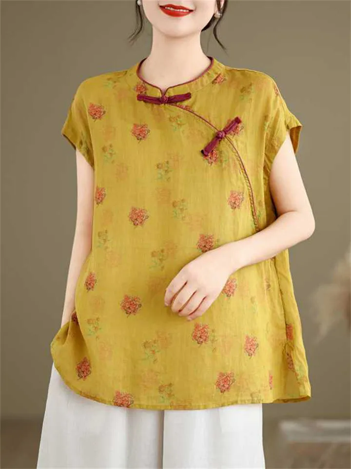 Lightweight Floral Printed Tang Suit Shirt for Women