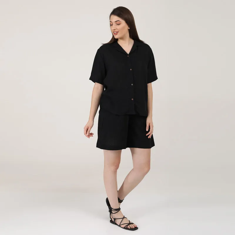 Linen Black Shirt for Women | Relax Fit