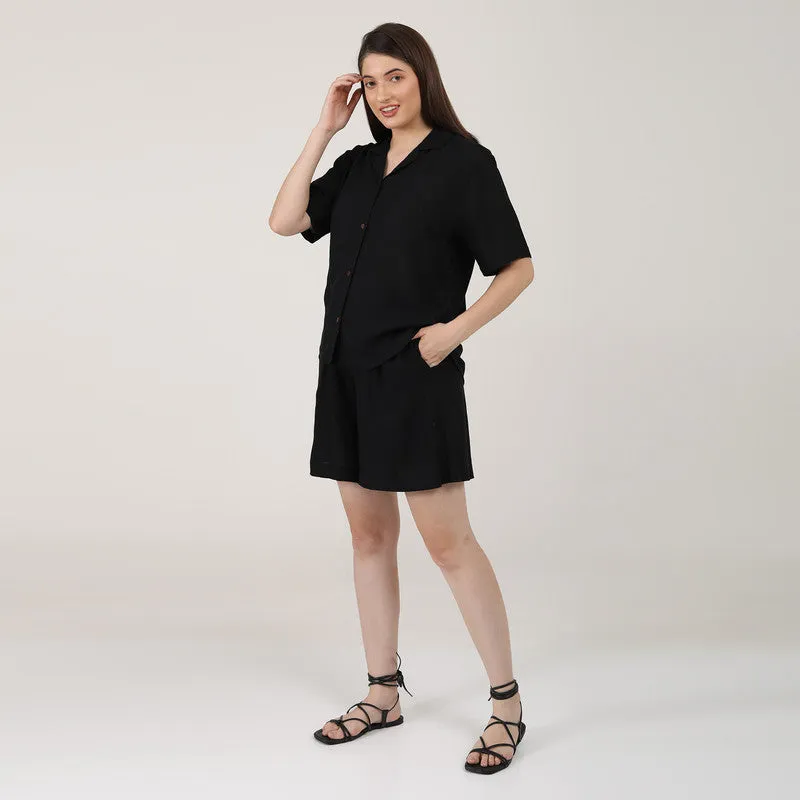 Linen Black Shirt for Women | Relax Fit