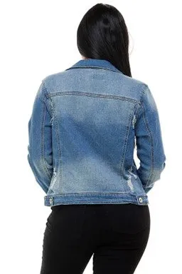 Medium Wash Destroyed Stretch Denim Jacket - #4580-4585