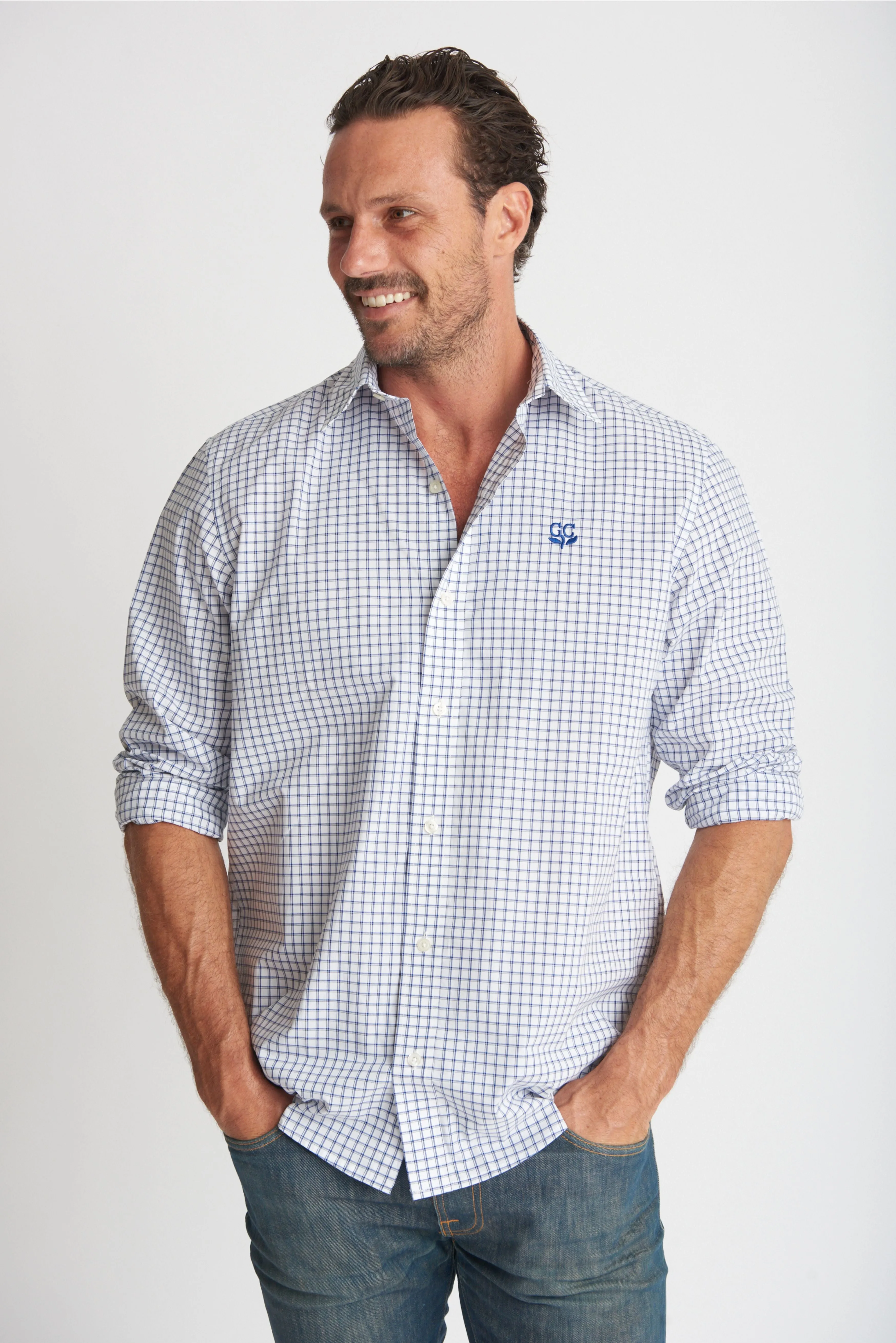 Mens Cotton Check Shirt Navy Check