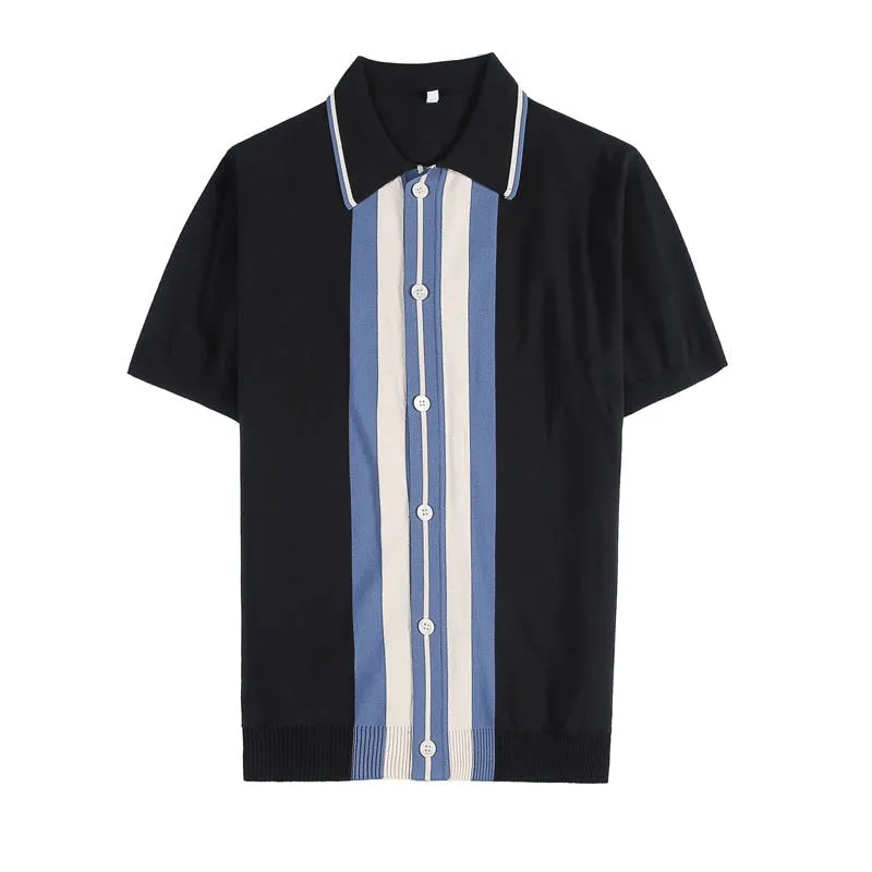 Middle Chest Twin Color Striped Polo Shirt