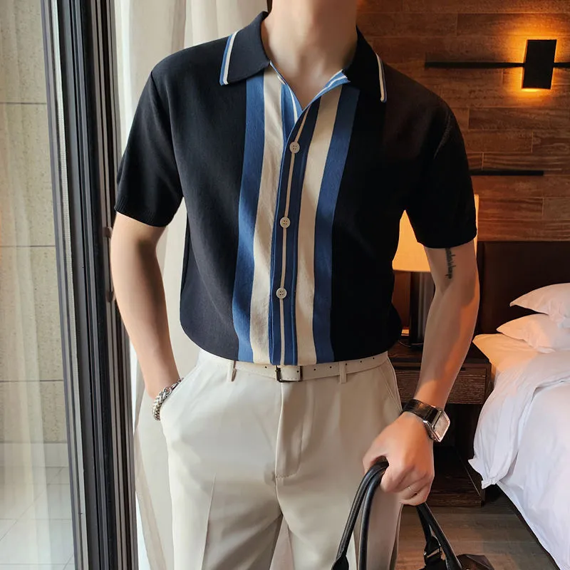 Middle Chest Twin Color Striped Polo Shirt