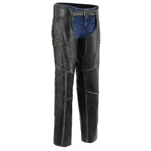 Milwaukee Leather Chaps for Women Black Premium Skin Rubbed Seams- Accented Lace Detailing Motorcycle Chap- MLL6526