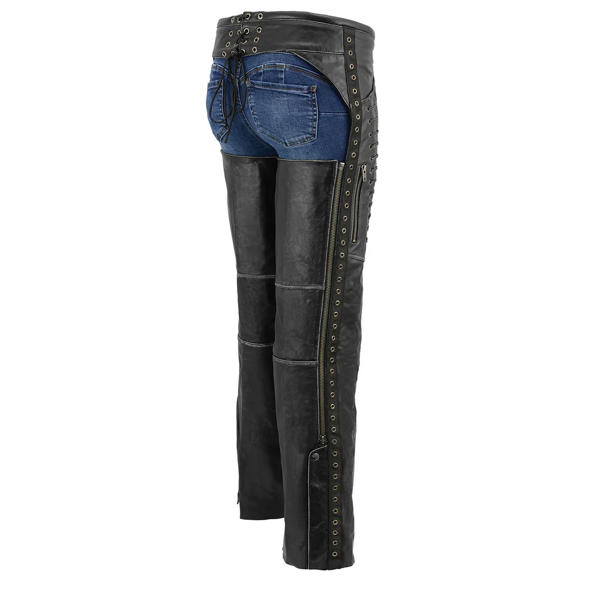 Milwaukee Leather Premium Black Leather Motorcycle Chaps for Women w/