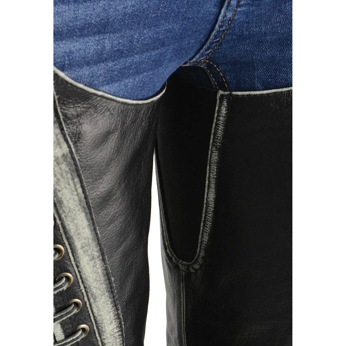 Milwaukee Leather Premium Black Leather Motorcycle Chaps for Women w/