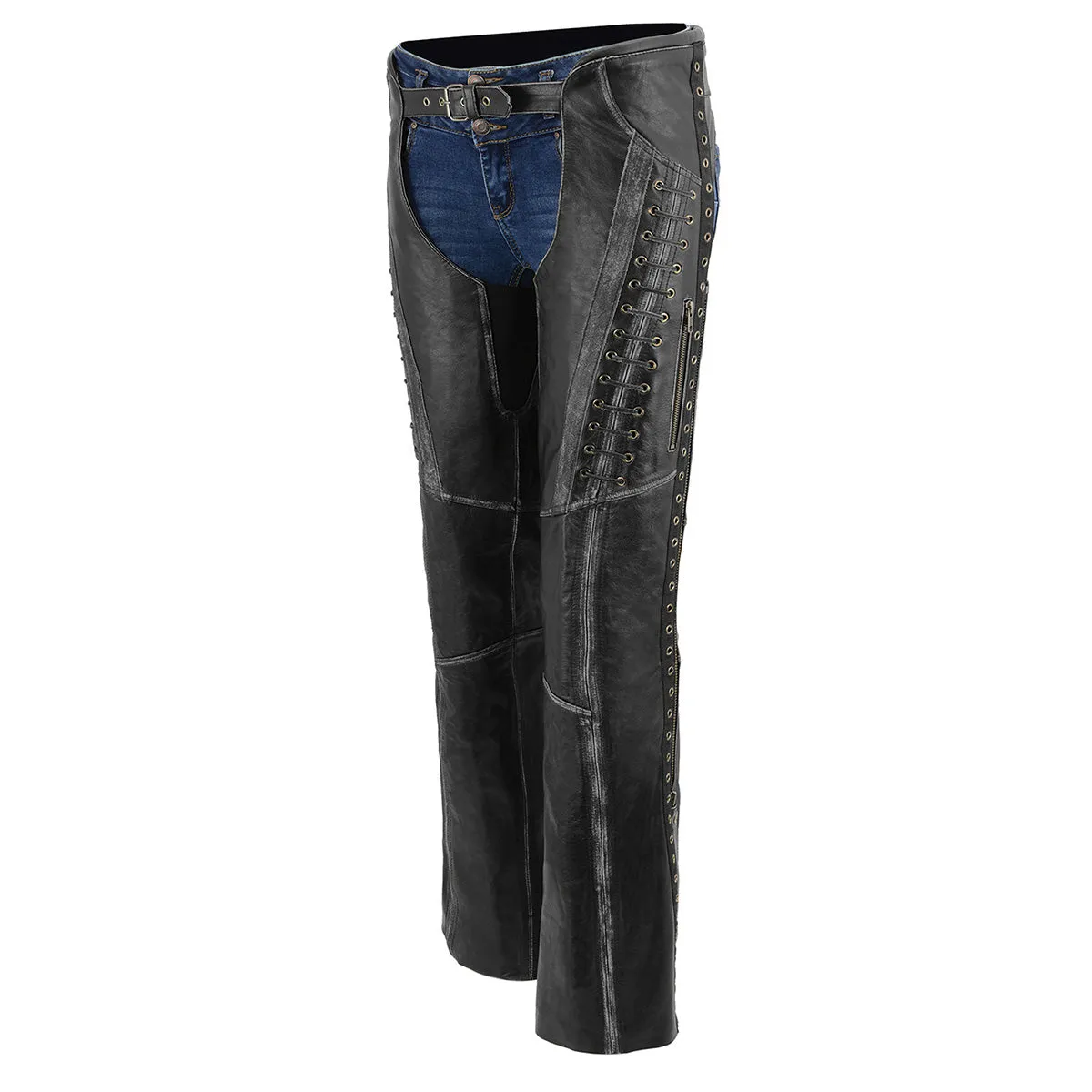 Milwaukee Leather Premium Black Leather Motorcycle Chaps for Women w/