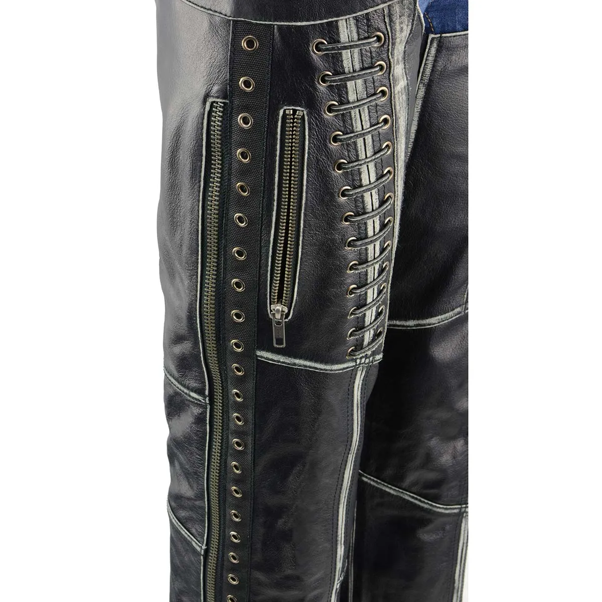 Milwaukee Leather Premium Black Leather Motorcycle Chaps for Women w/