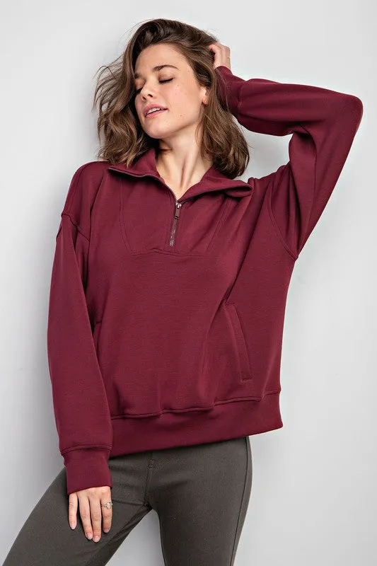 Modal Poly Span Quarter Zip Funnel Neck Pullover