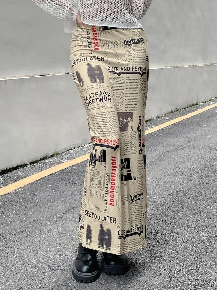 Newspaper Printed Maxi Skirt