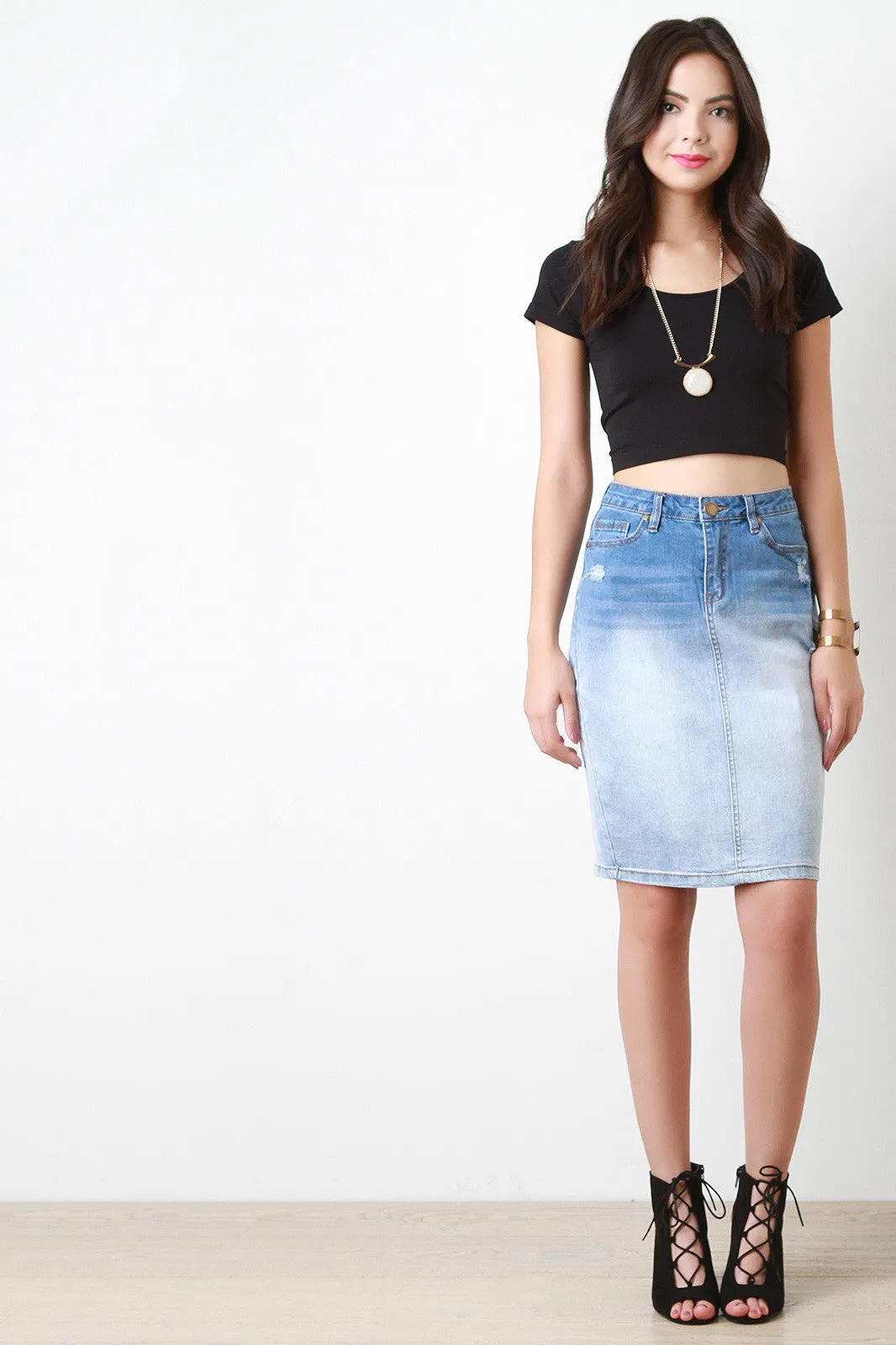 Ombre Pencil Denim Skirt