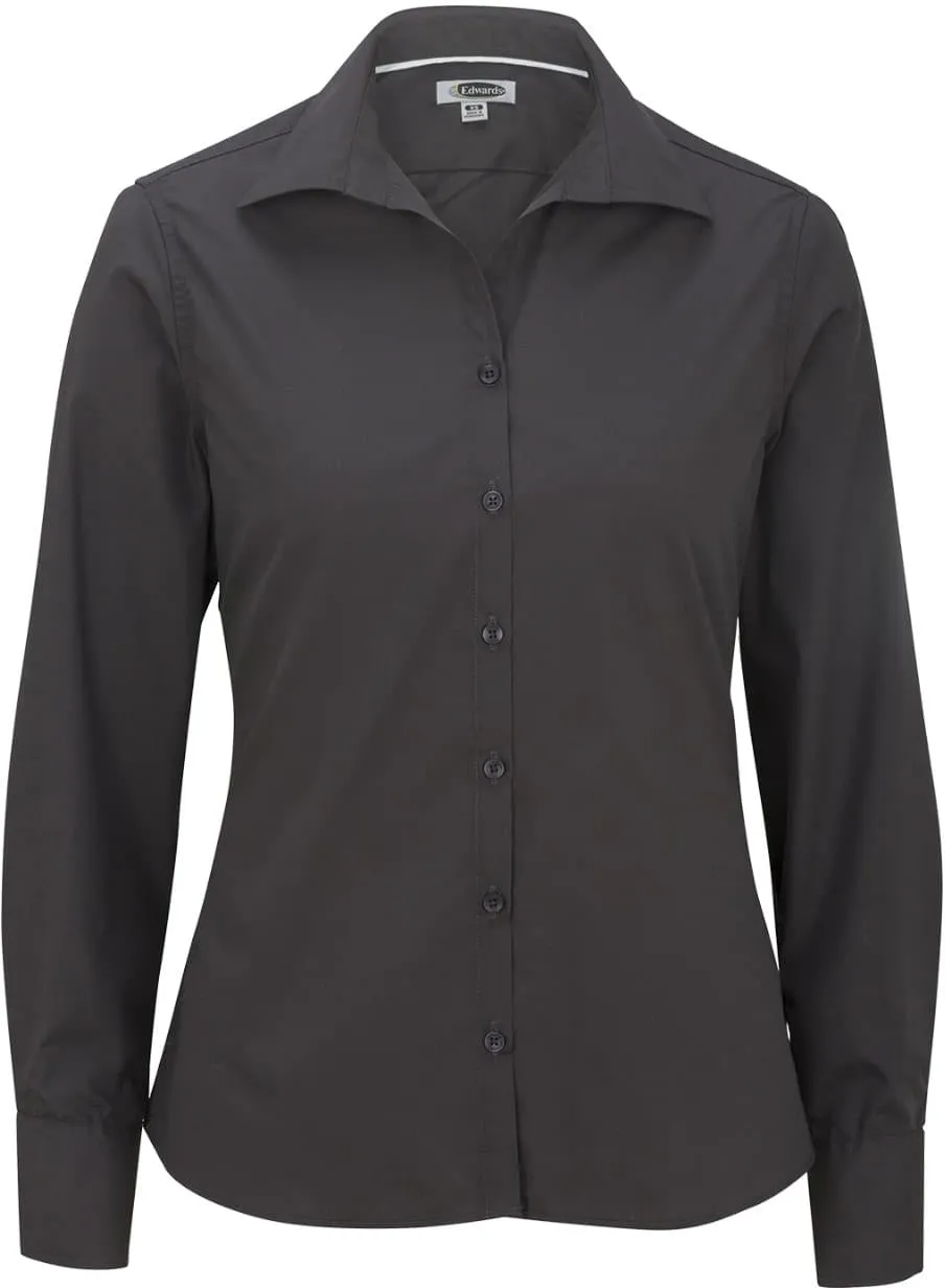 OUTLET-Edwards Ladies Lightweight Open Neck Poplin Blouse Long Sleeve