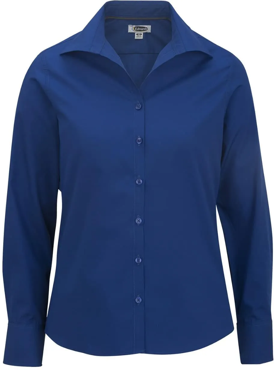 OUTLET-Edwards Ladies Lightweight Open Neck Poplin Blouse Long Sleeve