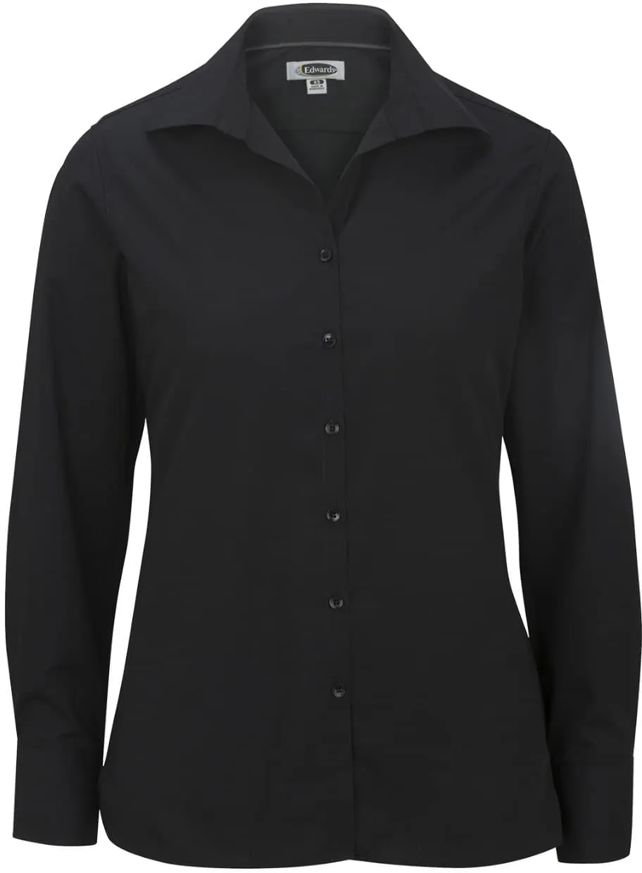 OUTLET-Edwards Ladies Lightweight Open Neck Poplin Blouse Long Sleeve