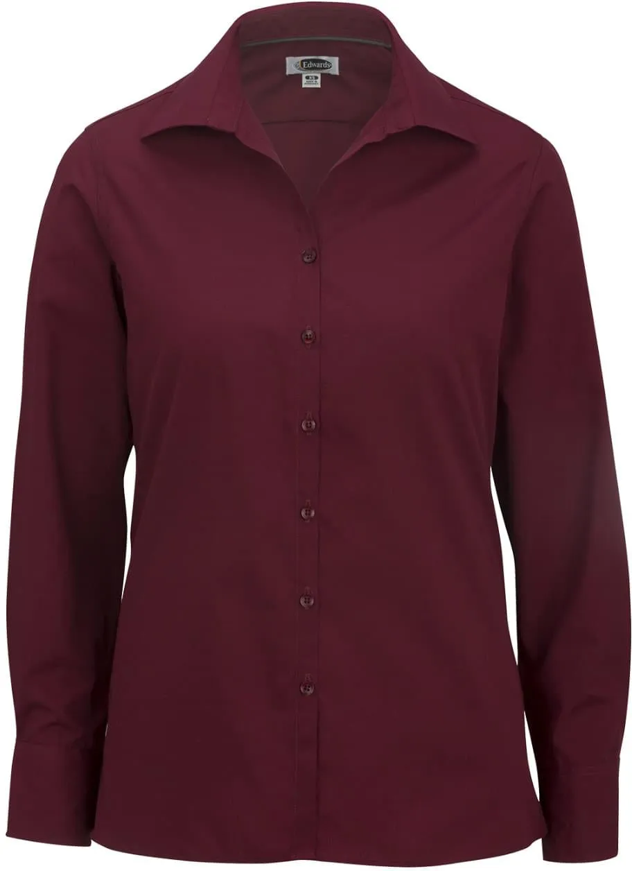 OUTLET-Edwards Ladies Lightweight Open Neck Poplin Blouse Long Sleeve